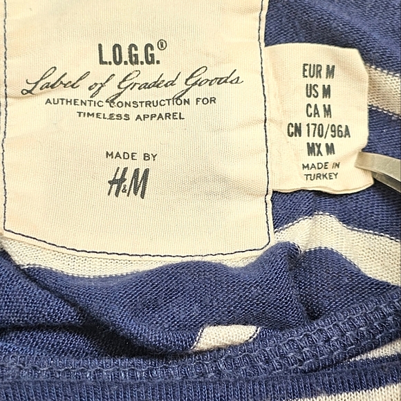 H&M L.O.G.G Navy Royal Blue Stripe 3/4 Sleeve Top, Size M - Picture 5 of 6